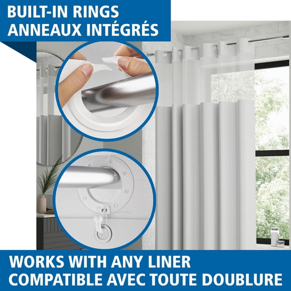 Mainstays Nolan Easy Hang Fabric Shower Curtain with View and Built-in Rings