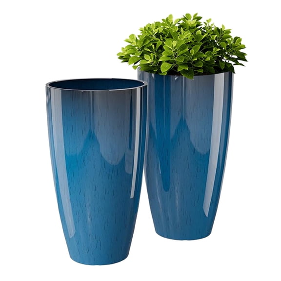 21 inch Tall Planters for Outdoor Plants Set of 2,Tall Plant Pots with Drainage Hole,Large Flower Pots for Indoor Front Porch Garden Home Patio,Blue