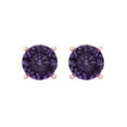 thumbnail image 3 of 14K Solid Gold Screw Back Stud Earrings for Women | 3 cttw Round Cut Simulated Alexandrite | Rose Gold, 3 of 5