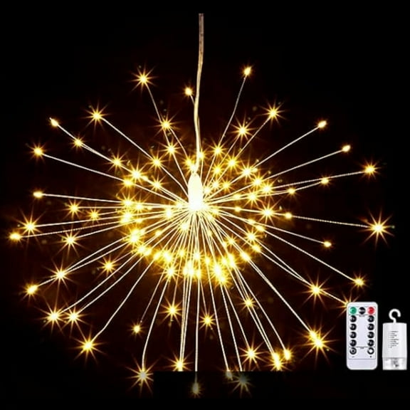 Firework Lights 200 LED Fairy Light Battery Operated Star Lights Waterproof Fairy Sphere Lights with Remote Hanging Copper Wire Light for Christmas Decor Warm White 8 Mode,Topboutique