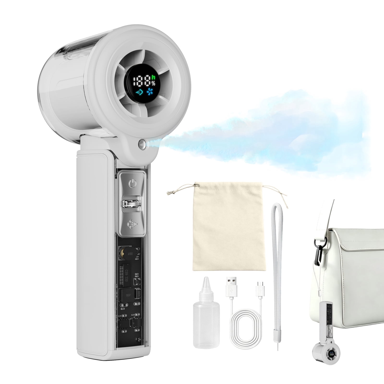 26 year new upgrade-Portable spray handheld fan [13.5H maximum cooling time], super capacity battery, rechargeable spray fan, 100 gear adjustable, mini fan, shopping/makeup/camping/concert