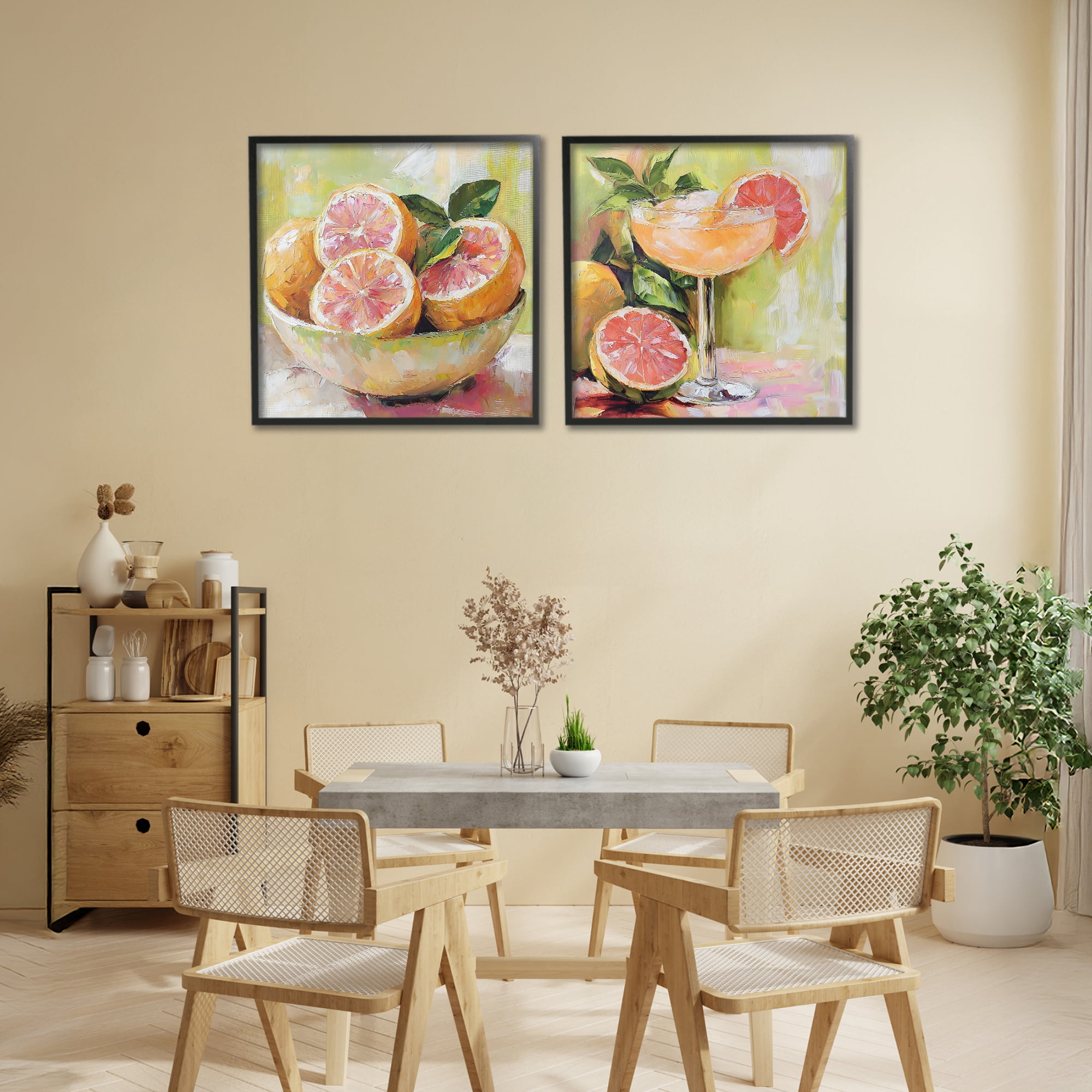 Stupell Industries Grapefruit Bowl & Cocktail 2 Piece Black Framed Giclee Art Set, design by Riley B