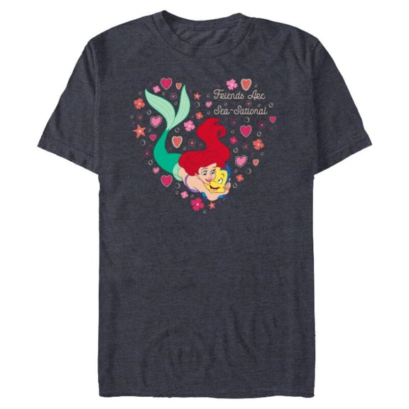 Disney The Little Mermaid Friends Are Sea-Sational Valentine - Short Sleeve Blended T-Shirt for Adults - Customized-Navy Heather