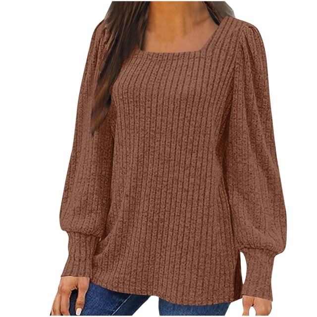 Penkiiy Chemises à Manches Longues pour Femmes Tunique Col Rond Décontractée Légère Mode Automne Pulls Vêtements 2025 4TG Kaki