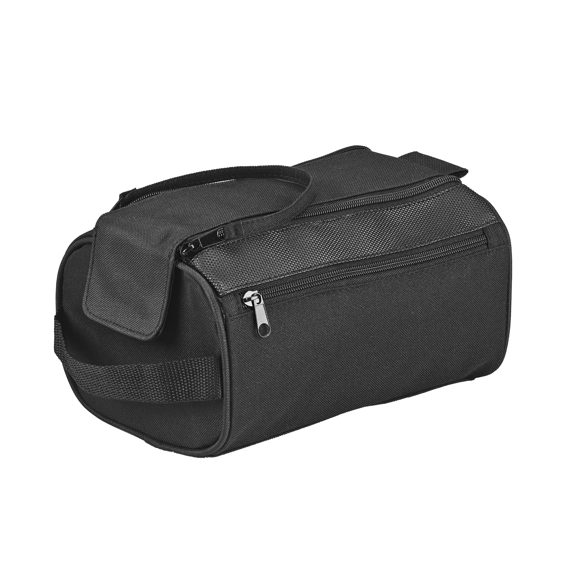 Basics Black Toiletry Bag with Double-Zippered Wide Access, Quick-Grab Exterior Pocket, and Webbed Handle
