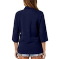 thumbnail image 6 of Womens V Neck 3/4 Sleeve Casual Polo Shirts Collared Button Down Summer Tops Basic Tennis Business T-Shirt Navy XL, 6 of 6