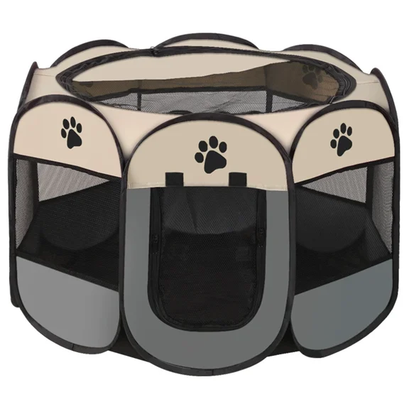 Dog Cat Playpen, Puppy Pet Playpen Indoor for Small Dogs Tent Crates Cage Outdoor, Portable Pop Up Dog Kennel Playpen with Carrying Case for Dogs/Cats/Rabbits, Removable Zipper Top, Grey