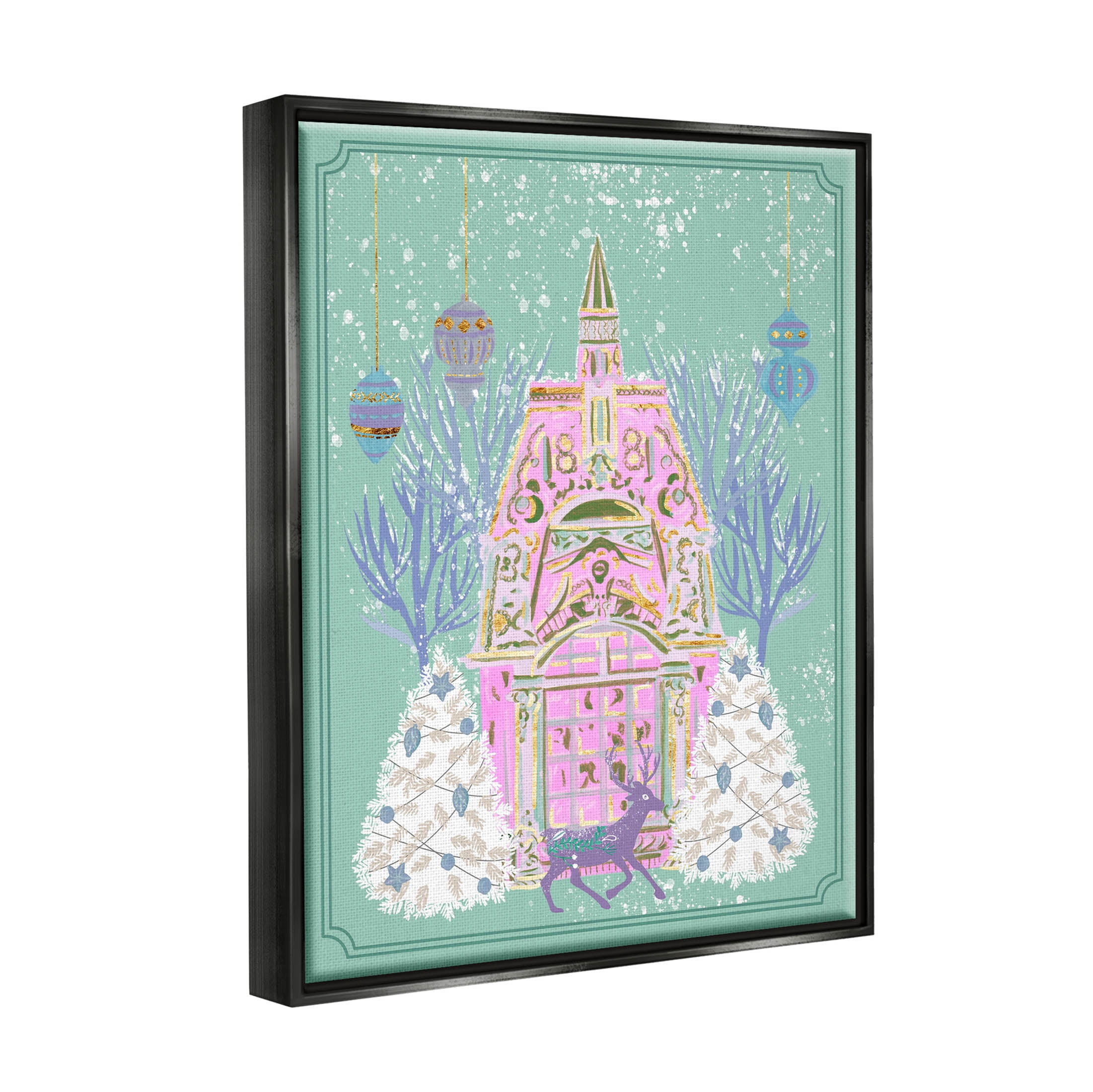 Stupell Industries Pastel Holiday Snowy Architecture Graphic Art Jet Black Floating Framed Canvas Print Wall Art, Design by Melissa Wang