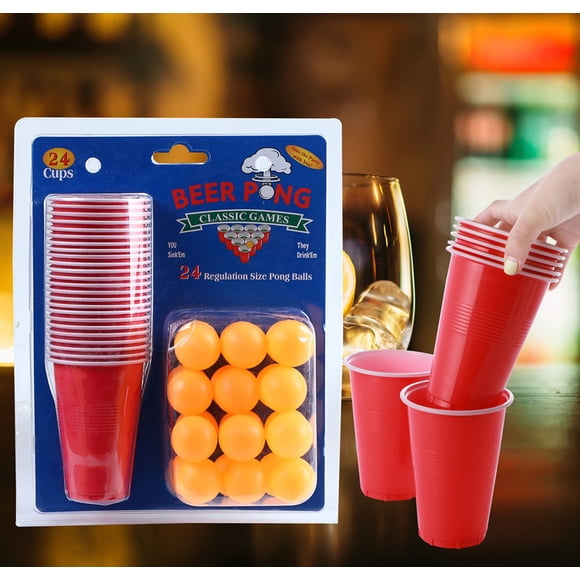 1 Set of 24 pcs Disposable Cup Plastic Cup Beer Pong Game Kit Tennis Balls Cups Board Games Party Supplies for KTV Bar Pub