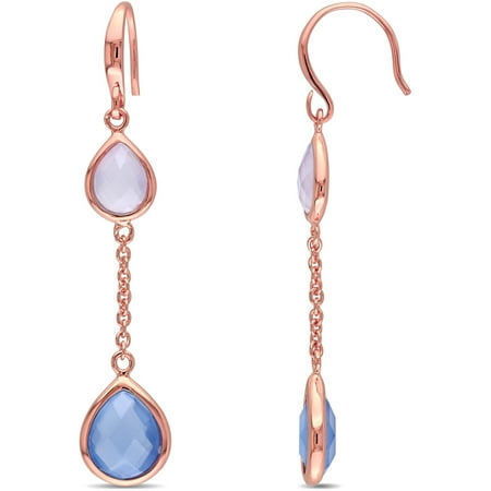 Tangelo 5 Carat T.G.W. Blue and Pink Chalcedony Rose Rhodium-Plated Sterling Silver Multi-Pear Dangle Earrings