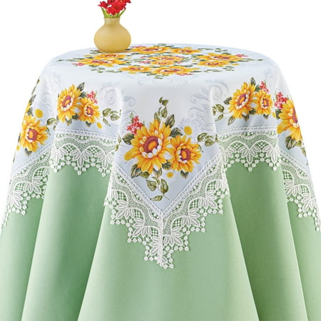 Collections Etc Elegant Embroidered Sunflowers Lace Table Linens RUNNER