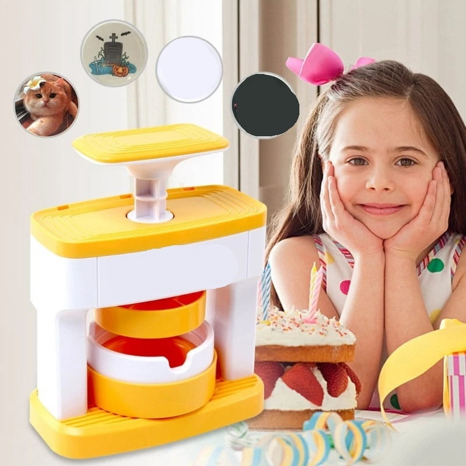 DIY Pin Badge Button Maker Mini Handheld Button Badge Press Machine with 30pcs Cute Stickers Button ,Beginner-Friendly
