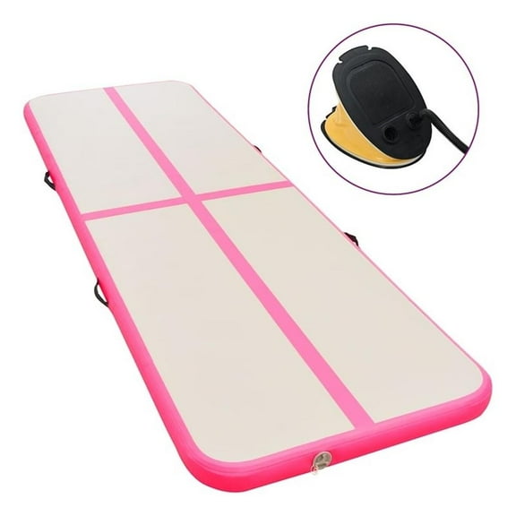 Pemberly Row 157.4"x39.3"x3.9" Inflatable Gymnastics Mat with PVC Pump in Pink