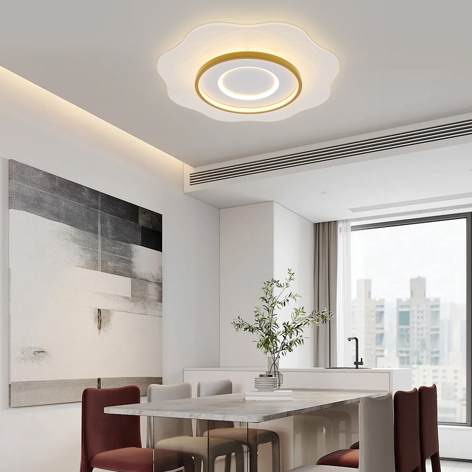 Modern Elegant Appearance White Dimmable LED Ceiling Light with Remote Control for Bedrooms, Dining Rooms