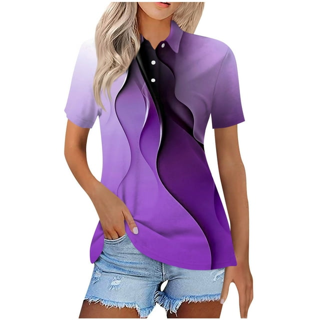 Birdeem Blouses pour Femmes Mode Décontractée Confortable Imprimé Manches Courtes Col Rabattu Bouton Blouse T-Shirt