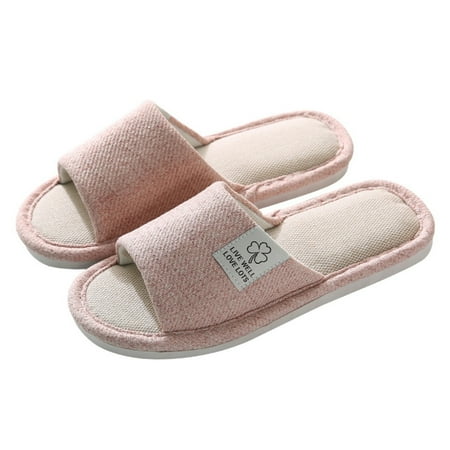 

Xfvqtps Mens and Womens Home Slippers Flax Lining Open Toe Solid Color Simplicity Thick Bottom Comfortable Non-Slip Lightweight Mute Floor Slippers Pink-01
