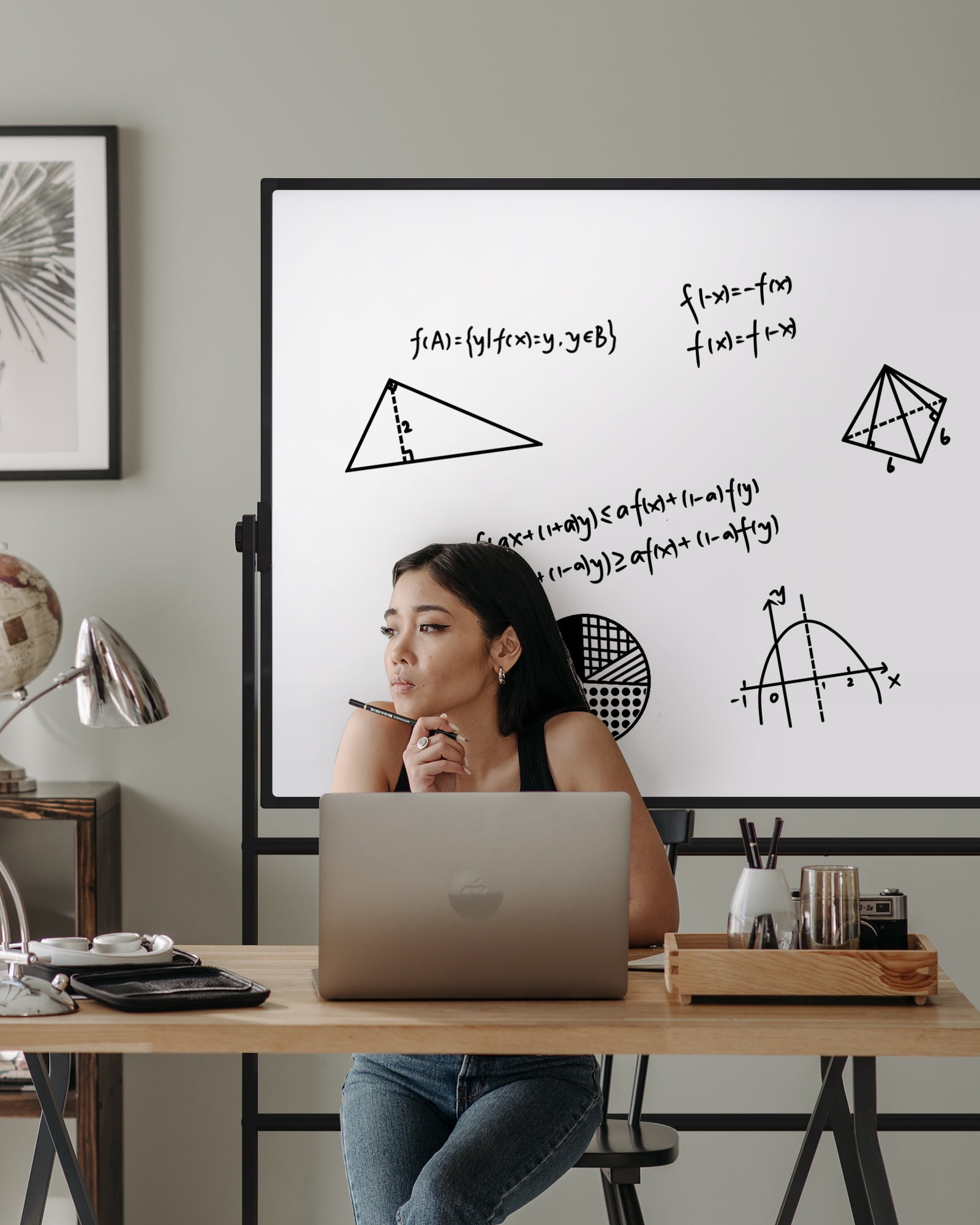 TOWON Double-Sided Mobile Whiteboard - 72"x40" Extra Large Height Adjustable Magnetic Dry Erase Board on Wheels, 360° Rolling Office White Board Pizarra - Black