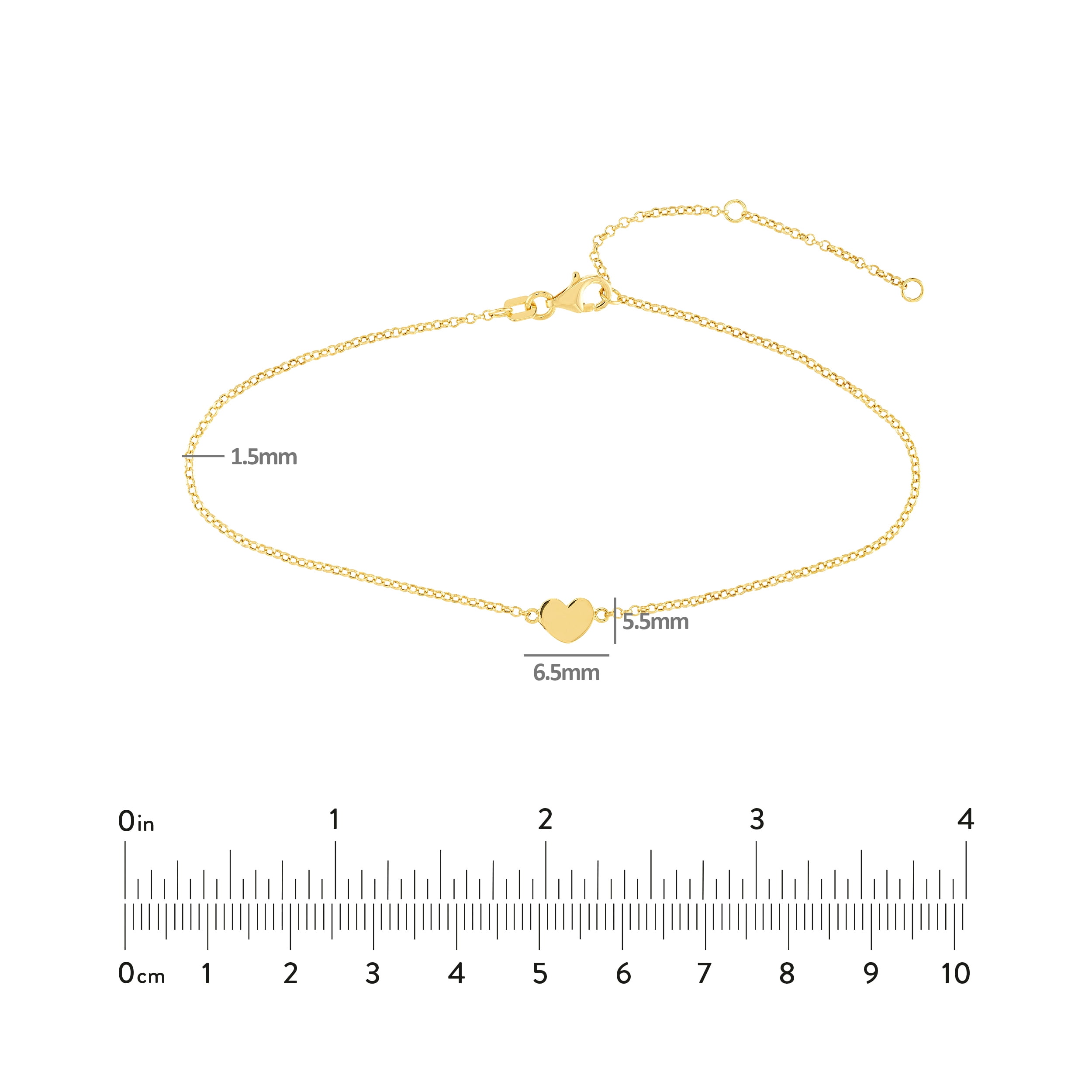 14K Yellow Gold Women's 9"-10" Mini Engravable Heart on a Rolo Adjustable Anklet