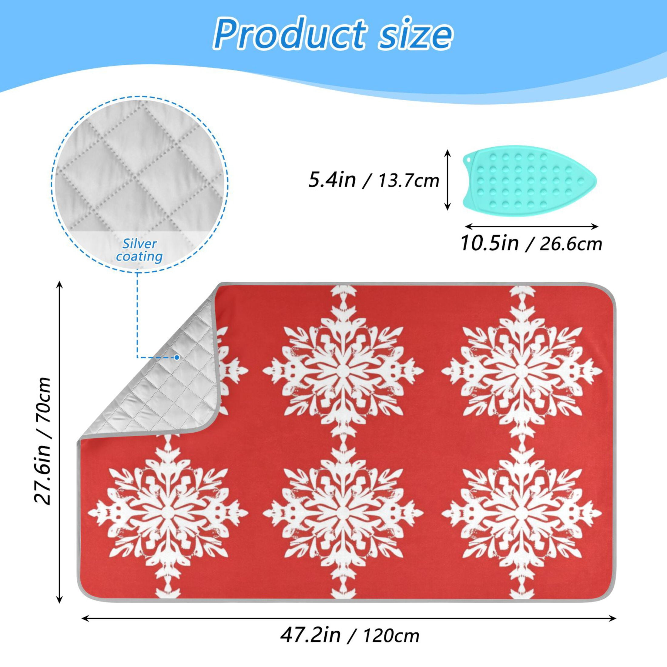 Red Background Christmas Snowflakes Ironing Mat Blanket Portable Travel Ironing Pad Heat Resistant Pad 47.2" x 27.6”