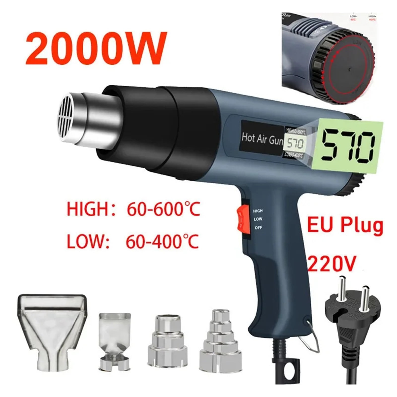 Heat Gun 2000W Variable Advanced Electric Hot Air Gun Advanced Hot Air Gun Temperatures Adjustable Electric Heat Gun ,Variable Temperature
