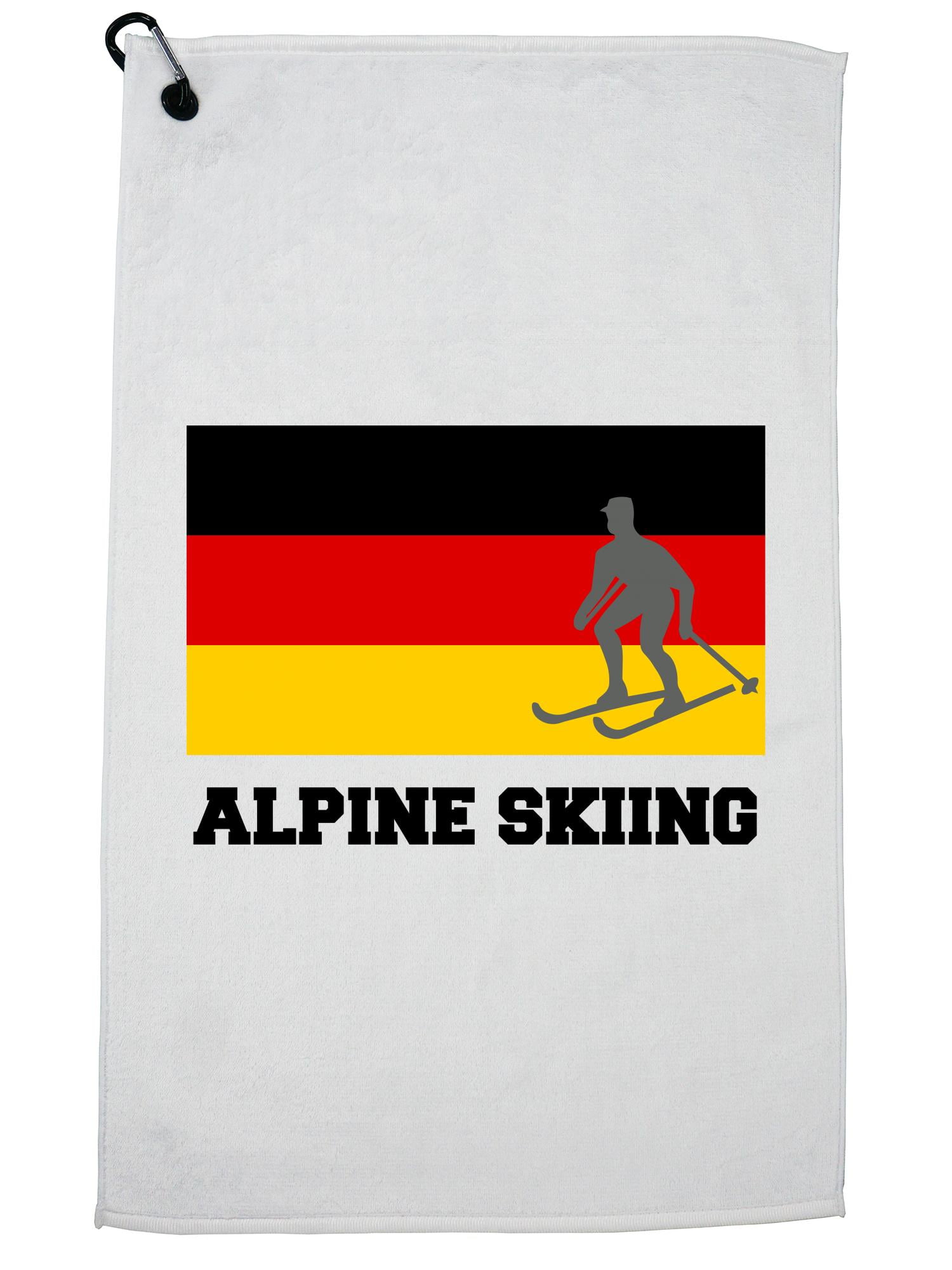 Germany Olympic Alpine Skiing Flag Silhouette Golf Towel with Carabiner Clip by Hollywood Thread