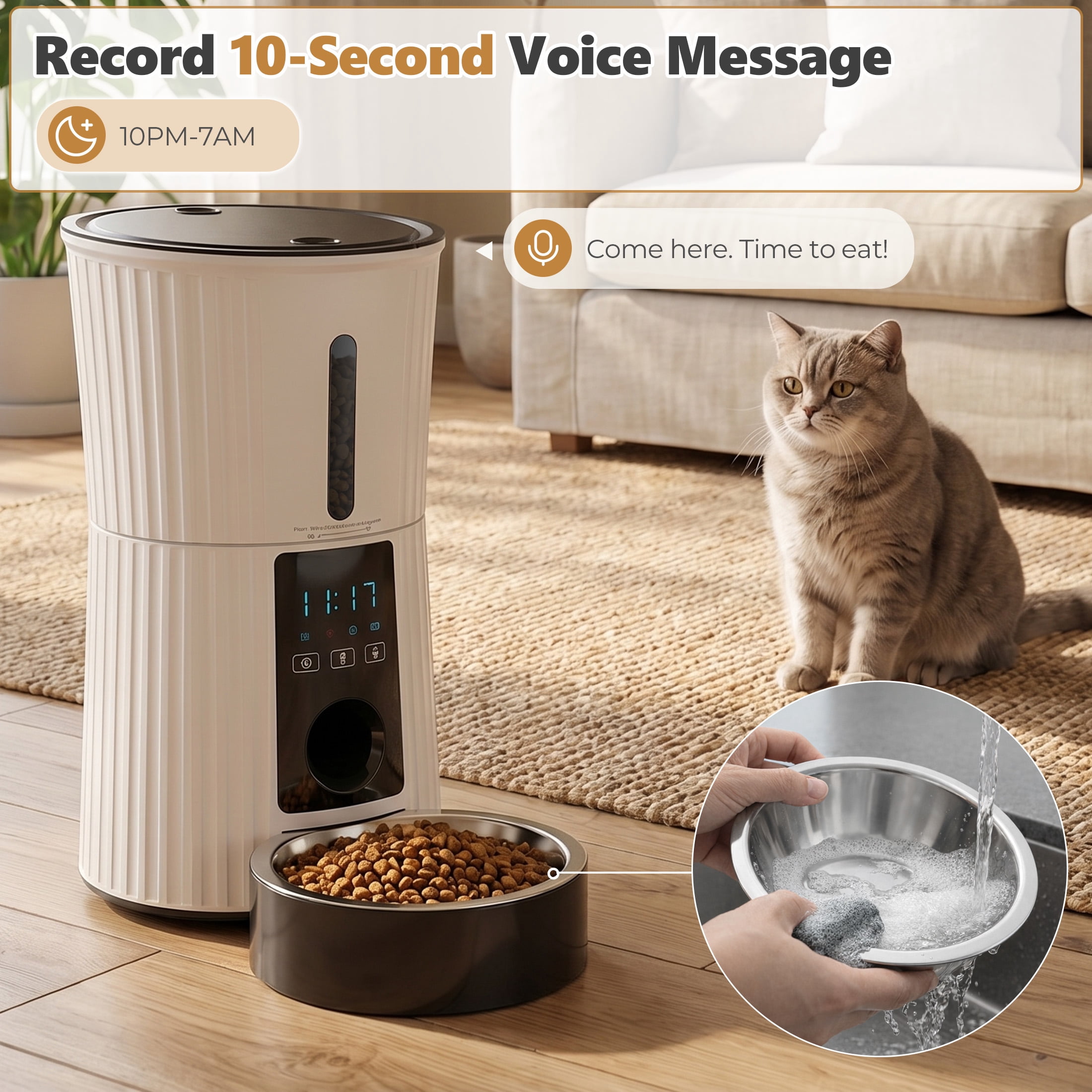 EDX WiFi 4L Automatic Pet Feeder&nbsp;with App, 7-Day Feeding Logs, 10s Voice Recorder & Dual Power, for Home/Weekend Trips,&nbsp;Timed Feeder for Cats & Dogs, White