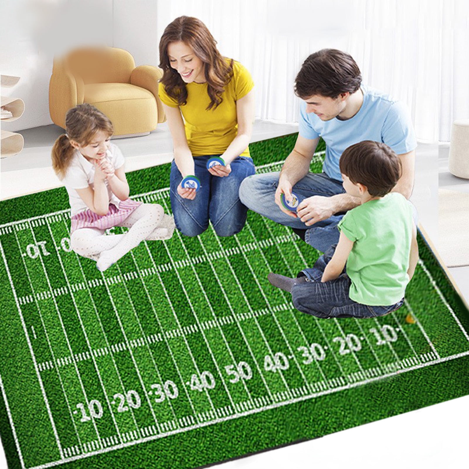 Iuhan Football Field Rug, Artificial Grass Indoor Outdoor Carpet, Non-Slip Floor Mat For Living Room Bedroom Game Room Decor, Sports Theme Area Rug