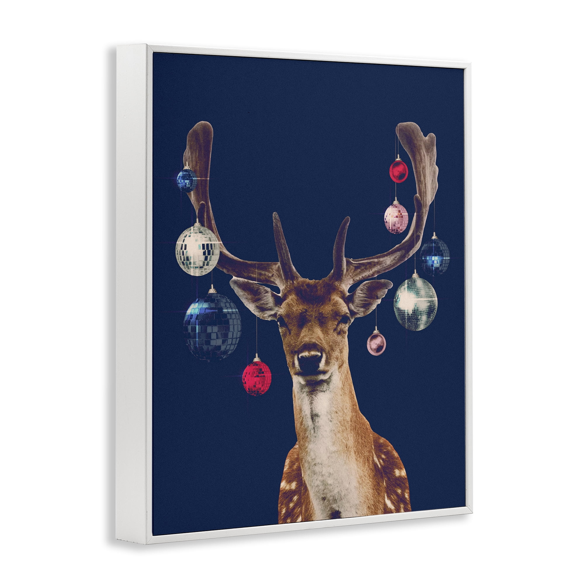 Stupell Industries Deer with Dazzling Ornaments Holiday Painting White Framed Art Print Wall Art, 11 x 14