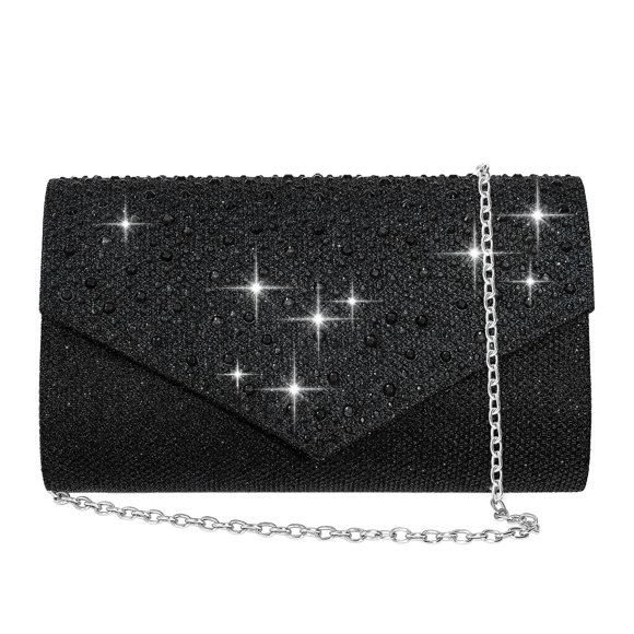 CurvChic Sac de Soirée pour Femme, Pochette, Enveloppe en Strass, Sac à Main de Fête, Sac de Bal de Mariée (Noir)