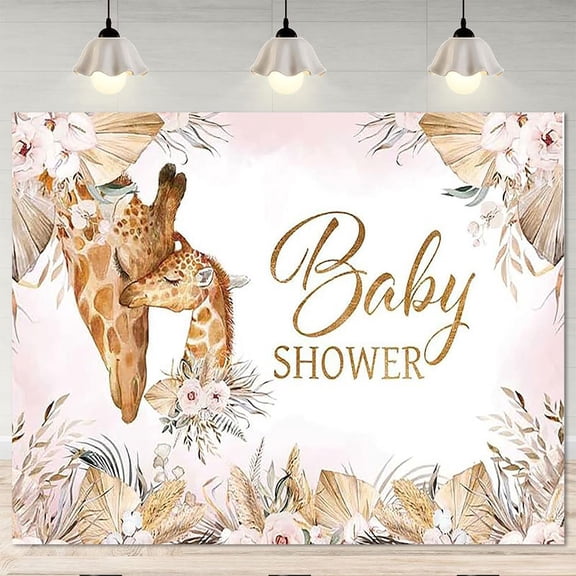 Cute Giraffe Baby Shower Backdrop Boho Pink White Floral Giraffe Photography Background Bohemia Jungle Animals Newborn Shower Birthday Party Decorations Banner Supplies Photo Booth Props