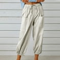thumbnail image 2 of Htigea Lounge Pant for Women Cotton Linen Print Elastic Waist Pants Loose Casual Drawstring Pocket Pant Leisure Outdoor Daily Pants Beige,L, 2 of 6