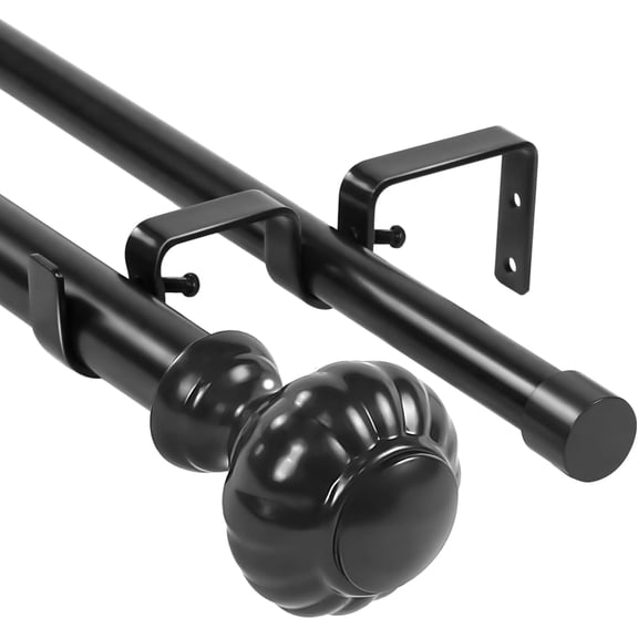Urbanest Adjustable Double Curtain Rod Set Door Knob Manhattan Finials – 1″ Front & 3/4 Back Rod With Black Rod, 28–48 Inches