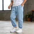 thumbnail image 6 of Abcomgle Sweatpants Kids Size 7-8 Cotton Linen Sweatpants Casual Relaxed Fit Elastic Waist Boys Sweatpants Lightweight Kids Joggers Boys with Pockets,Blue,9-10Years, 6 of 7