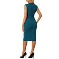 thumbnail image 4 of INSPIRE CHIC Women's Sheath Dress Sleeveless V Neck Wear-to-Work Belt Pencil Dresses Peacock Blue S, 4 of 7