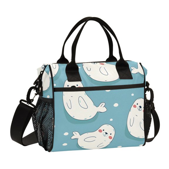 Cute Cartoon Seal Lunch Bag Insulated Lunch Box Leakproof Reusable Cooler Tote Adjustable Shoulder Strap for Men Women 9L