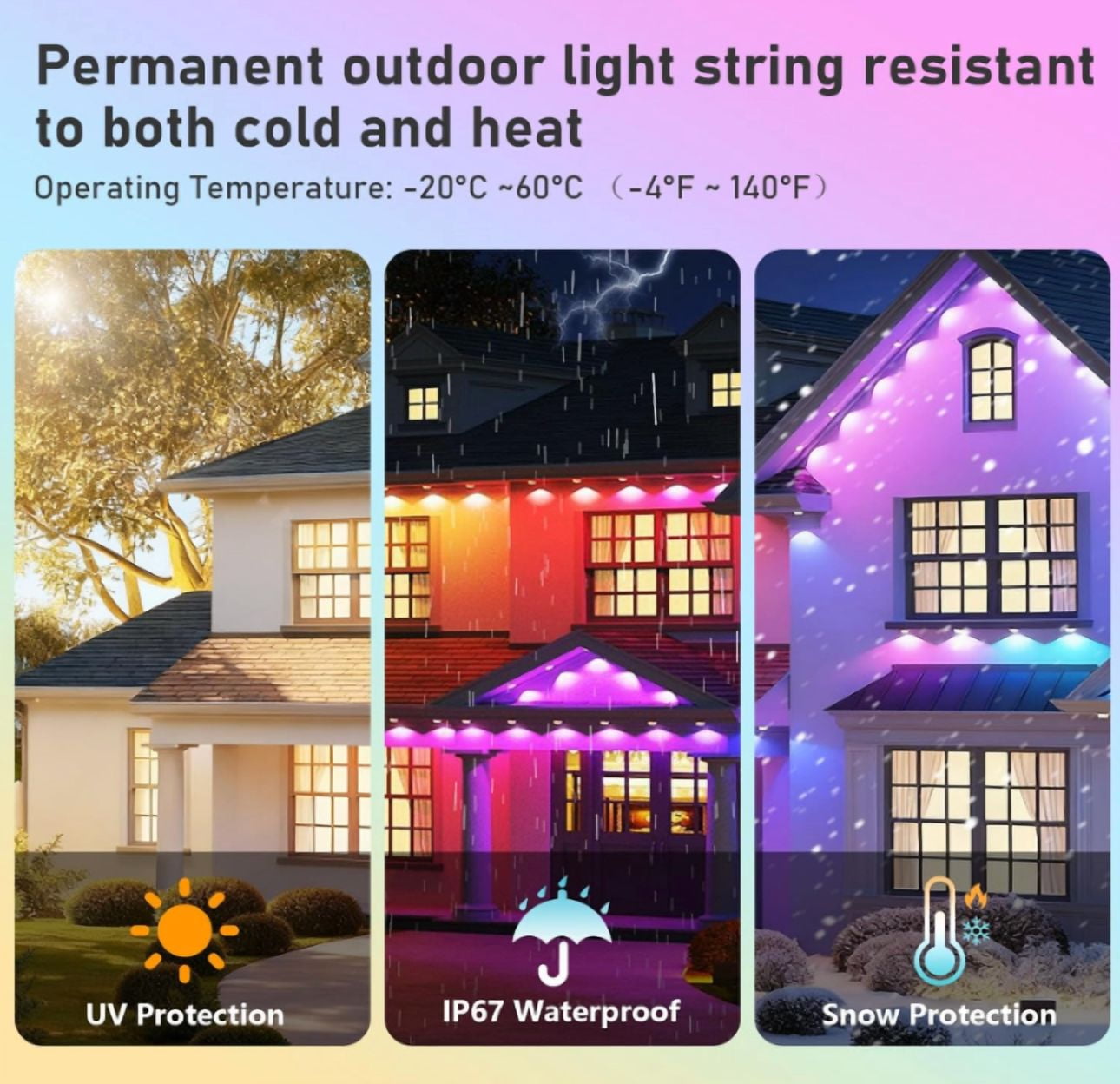100FT Permanent Outdoor Lights,RGB+IC Eaves Lights with App & Remote Control，50 Scene Modes, IP68 Waterproof, for Christmas, Holiday, Daily & Pool Party Decor, House Roof Lighting