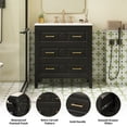 thumbnail image 5 of 30" Solid Wood Compact Freestanding Cabinet, Bathroom Storage Unit with 3 Drawers, Modern Small Bathroom Vanity with Ceramic Sink for Bathroom, Black, 5 of 9