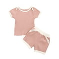 thumbnail image 2 of Yutk Toddler Kids Girls Boys Solid Ribbed Tops Tee Shorts Outfits Set Clothes Pink, 2 of 9