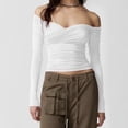 thumbnail image 4 of Gibobby Camisas De Vestir Camiseta de manga larga para mujer, cuello redondo, ajustada, sexy, básica（Blanco， M), 4 of 5
