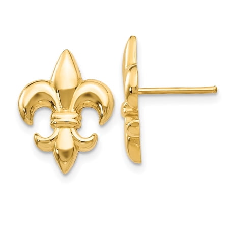 Diamond2Deal 14K Yellow Gold Small Fleur-De-Lis Stud Earrings for Women (L- 0.6 in, W-0.44 in)
