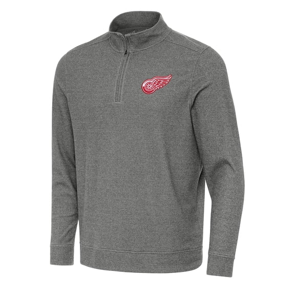 Men's Antigua Heather Black Detroit Red Wings Subtle Quarter-Zip Sweatshirt