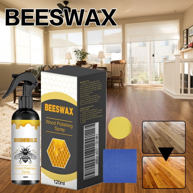 HWRETIE Spray de cera de abejas para pulir madera,muebles,pisos,cuidado,resistente a rayones,impermeable,renovación,spray de cera de abejas natural,120 ml