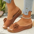 thumbnail image 2 of Slippers for Women,Stylish Opentoe Wedges With Leather Top And Flower Slippers Are Comfortable Shoes With Temperament,Womens Slippers,Brown,7.5, 2 of 9