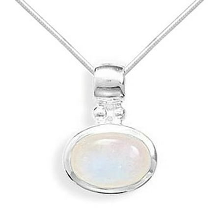 - Oval Rainbow Moonstone Side East-West Sterling Silver Necklace with Snake Chain