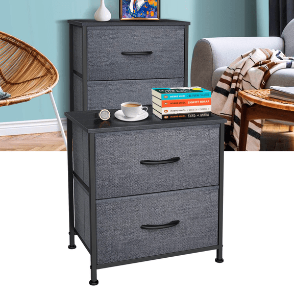 Yesker Dresser for Bedroom Storage Tower with 2 Drawers Fabric Bins Sturdy Metal Frame Wood Top Small Organizer Unit for Guest Room, Closet, Living Room, Hallway, Home Furniture, Office, Dark Gray