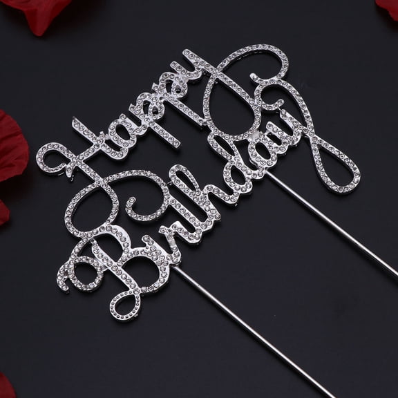 Worgeous Crystal Rhinestone Birthday Cake Topper for Wedding/ Anniversary/ Birthday Party (Silver)