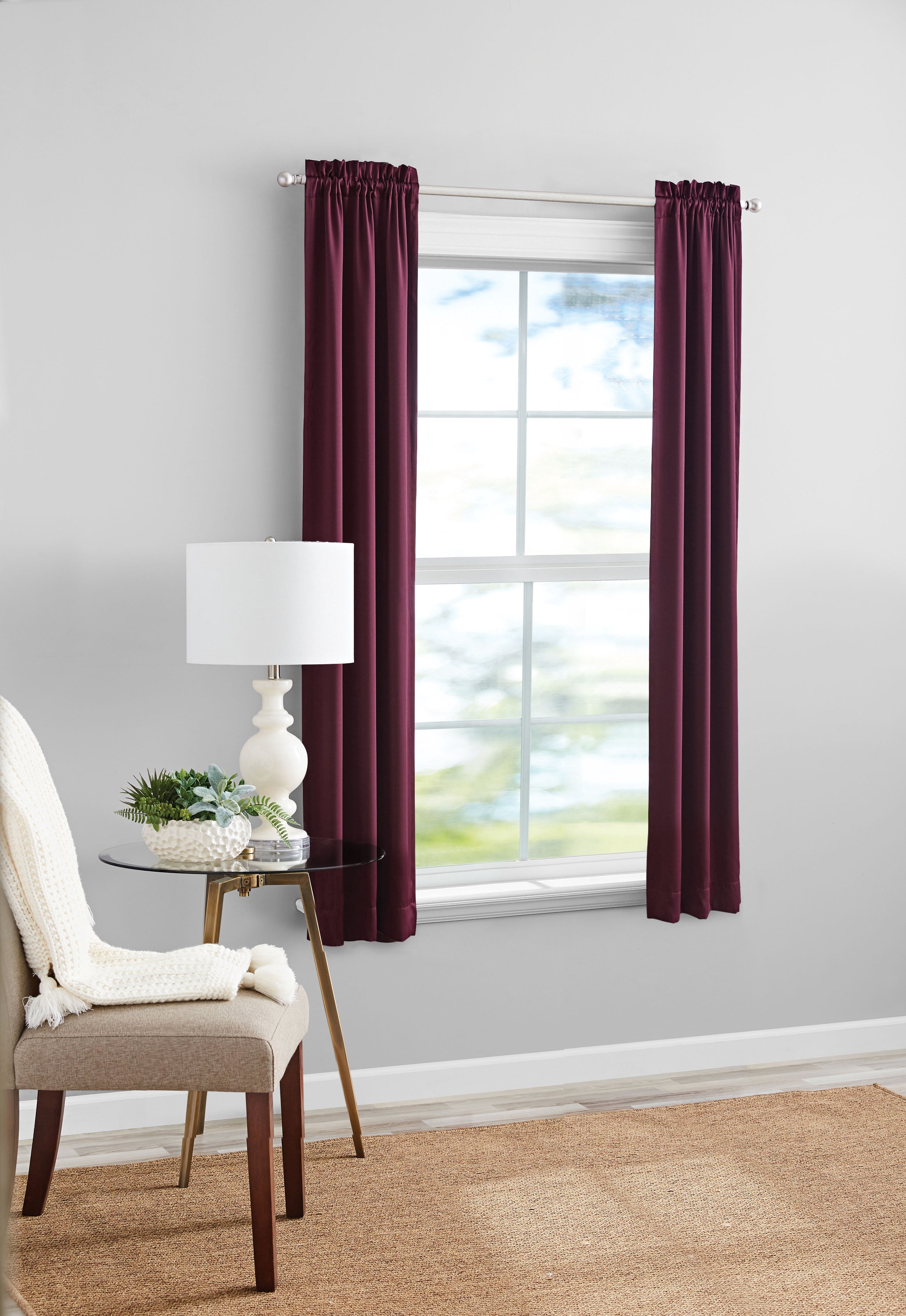 Mainstays Room Darkening Rod Pocket Curtain Panel Pair, Set of 2, Burgundy, 30 in x 63 in