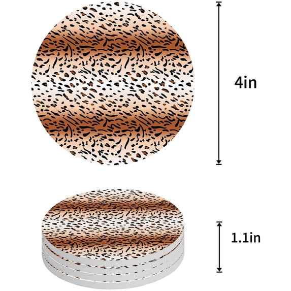 FMSHPON Leopard Print Set of 4 Round Coaster for Drinks, Absorbent Ceramic Stone Coasters Cup Mat with Cork Base for Home Kitchen Room Coffee Table Bar Decor