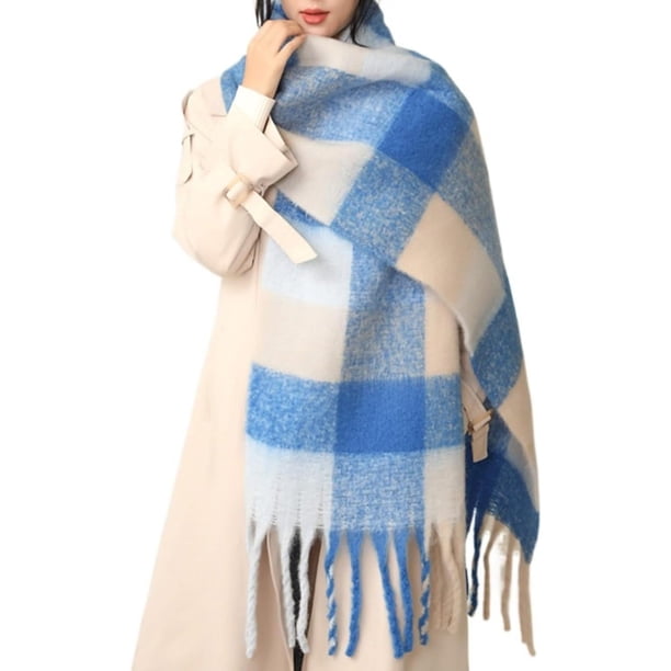 Bufandas gruesas de invierno para mujer, para clima frío, cálido, de punto grueso, a cuadros, de gran tamaño