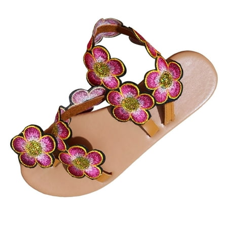 

Ladies Summer Casual Flowers Bohemian Style Beach Large Size Set Toe Flat Sandals Slippers